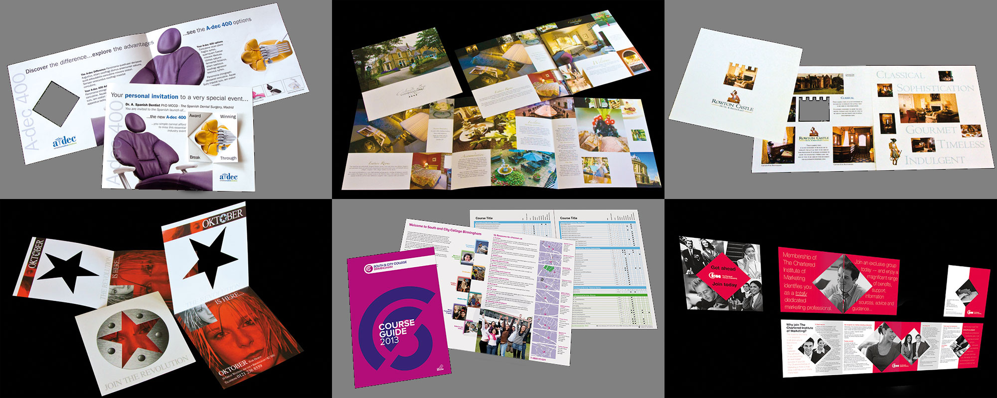 A selection of leaflets and brochures designed by Richard Blunt & Associates, specialist in design for print - experienced, creative, independent, autonomous, freelance graphic design consultancy in Hall Green, Birmingham, West Midlands © RichardBlunt-design.co.uk